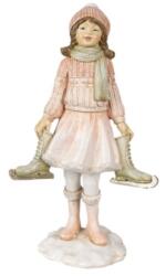 Clayre & Eef CLEEF. 6PR3945 Rózsaszín ruhás kislány korcsolyával, 13x9x21cm, műanyag dekorfigura