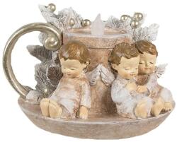 Clayre & Eef Teáscsésze gyertyás alvó angyalokkal, LED-es - Karácsonyi dekoráció