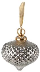 Clayre & Eef Ezüst üvegdísz arany koronás, 7cm