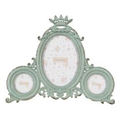 Clayre & Eef Fém képkeret 3 fotós, korona díszítésű, zöld