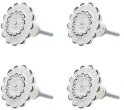 Clayre & Eef Fémvirág bútorgomb, antikolt fehér, 4 db