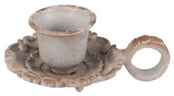 Clayre & Eef Antikolt szürke fém kézi gyertyatartó 9x6x4cm
