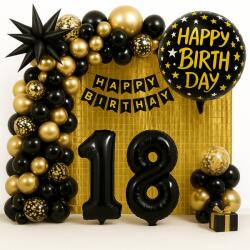  Lufi Dekoráció Fekete-arany Tizennyolcadik Születésnap Függöny Girland (DEKORACJA BALONOWA CZARNO ZŁOTA NA OSIEMNASTK)