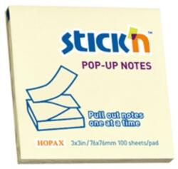 Hopax Notes adeziv 76x76 mm, 100 file, Stick'n Pop-up - galben pastel (HO-21395)