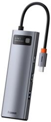 Baseus Type-C HUB 8in1 (aktív, elosztó, 3 USB+Type-C+RJ45+HDMI 4K aljzat, SD/microSD kártyolvasó) VILÁGOSSZÜRKE (CAHUB-CV0G)