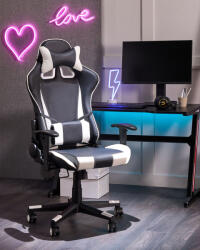 Maxishop Scaun ergonomic GAMER Piele ecologica Alb (473976)