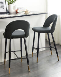 MAXISHOP Italia Collection Set de 2 scaune de bar FALTON Catifea Negru (478768)