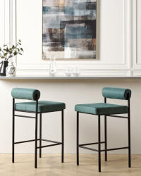MAXISHOP Italia Collection Set de 2 scaune de bar AMAYA Albastru verzui (488574)