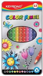 Keyroad KR971450 Színes ceruzakészlet, 12 darab, háromszög alakú, fémdobozban (C2642)