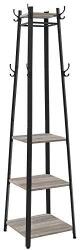 VASAGLE Ruhaállvány, előszobafogas, ruhatartó 3 szintes polccal, szürke-bézs és fekete színben (LCR080B02)