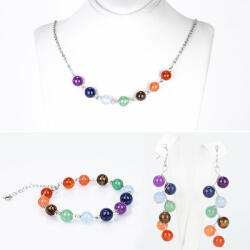  Fémötvözetű Szett Ametiszttel és Lapisz Lazulival ( Nyaklánc+Fülbevaló+Karkötő ), LGP0187