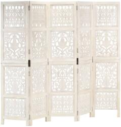vidaXL 5-paneles fehér mangófa kézzel faragott térelválasztó 200x165cm (285331)