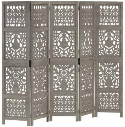 vidaXL 5-paneles szürke kézzel faragott térelválasztó 200 x 165 cm (285333)