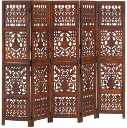 vidaXL 5-paneles barna kézzel faragott térelválasztó 200 x 165 cm (285335)