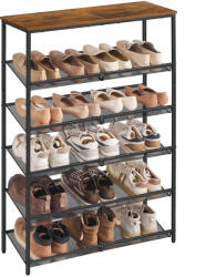 VASAGLE 6 szintes cipőtároló polc állítható ipari stílusú barna-fekete (EUZ-LBS044KD01) - prodis