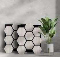  Arhci Design, Hexa, Grey Oak, akusztikus fali panel, szürke tölgy 760*620*18 mm