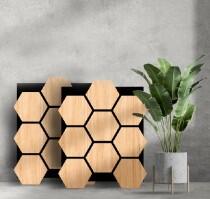  Arhci Design, Hexa, White Oak akusztikus fali panel, fehér tölgy, 760*620*18 mm
