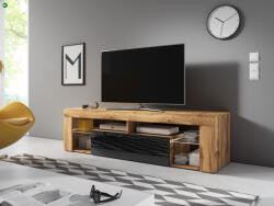 WIPMEB TV szekrény 140 cm Wotan tölgy / fekete magasfény színkombinációban LED világítással - EVEREST HUGO