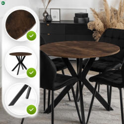 Mebel Elite Kerek Étkezőasztal Rusztikus Tölgy/Fekete Színben. LAUREN 80 cm