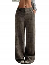 Shein Hosszú Egyenes Szabású Kockás Női Nadrág Nyárra 44 1KF