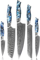 HARAHU AK-37332 damaszk konyhakés készlet - Kék KP37332