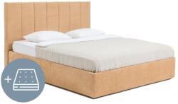 Bonami Mustársárga kárpitozott ágyneműtartós franciaágy matraccal, ágyráccsal 180x200 cm Thessa Bold Line - Bonami Selection