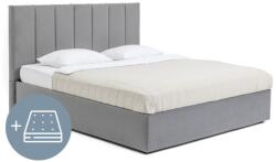 Bonami Szürke kárpitozott ágyneműtartós franciaágy matraccal, ágyráccsal 160x200 cm Thessa Bold Line - Bonami Selection