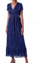 Naf Naf Hosszú Ruha Fodros És Rövid Ujjú Sötétkék 42 J2D (XENR259A)