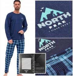 Cornette Férfi Pizsama Hosszú Ujjú Sötétkék Kockás Pamut XXL Méret (124/314)