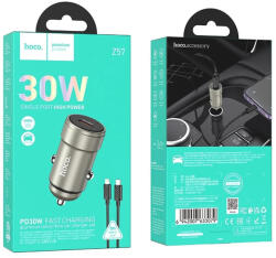 hoco. Incarcator Auto Rapid Hoco Z57, 30W Power Delivery, Port USB-C, Cablu Lightning 1m Inclus, Design Metalic, Auriu, Compatibil Apple (633079-42)