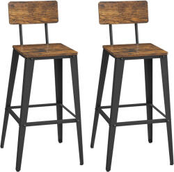 Brius Set 2 scaune de bar, inalte cu spatar, industrial, 45x45x102cm, maro rustic si negru (EZ-LBC078B01)