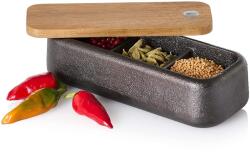 AdHoc Spice Box Potta Fűszertartó, öntöttvas + fafedél, 17 cm hosszú (MO32)