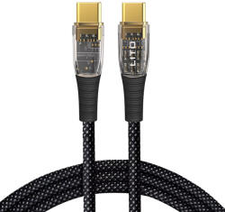 Lito Gyors töltő kábel Type-C to Type-C, 60W, Fonott, Aranyozott csatlakozófelület, 1.2m - Fekete (LD01 - Átlátszó Adatkábel)