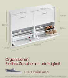 VASAGLE Kompakt Cipősszekrény 4 Billenő Ajtóval Hófehér (EUZ-LBC035W01)