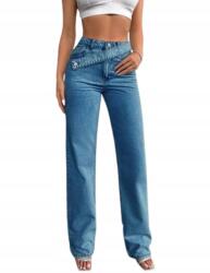 Shein Női Farmernadrág Kék Cipzáras Egyenes, Size 34, 100% pamut