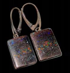  Opál Ausztrál Mátrix Ezüst Oxid Retro Csillogás Ezüst Szivárvány Fülbevaló