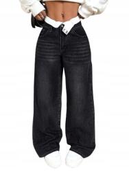 Shein Petite Női Farmer Fekete Hosszú Egyenes Széles Xs 1KC