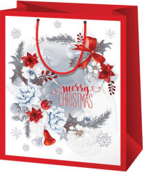 Cardex Cardex: Piros-fehér csengettyűs mintázatú közepes méretű ajándéktáska 17x10x23cm