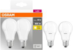 OSRAM LED körte izzó 2 db, A60, E27, 8.5 W (60W), 806 lm, 2700K, Meleg fehér