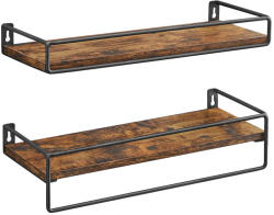 VASAGLE Industrial Fali Polc Szett Rusztikus Barna-Fekete Törölközőtartóval