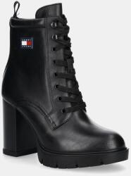 Tommy Jeans bőr csizma TJW HEEL LACE UP BOOT - fekete Női 40