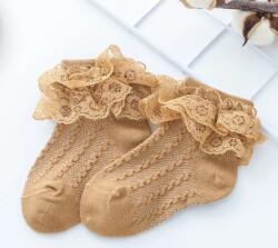 SuperBaby Sosetele maro cu model din tesatura si danteluta