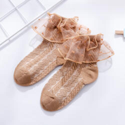 SBebe Sosetele crem cu model din tesatura si volanas din tulle