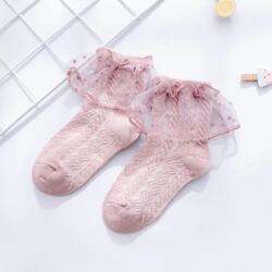 SBebe Sosetele lila cu model din tesatura si volanas din tulle