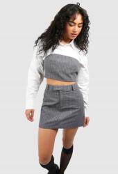 Boohoo Szürke Csíkos Mini Szoknya Magas Derekú Zsebekkel 9VK B18__L
