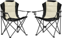 Outsunny 2 db-os összecsukható kempingszék szett magas háttámlával, pohártartóval és hordtáskákkal, krémszínű