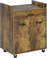 Homcom rusztikus fa konyhai kocsi - állítható polccal és kerekekkel 60x40x77 cm