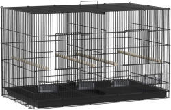 PawHut Madárkalitka elválasztóval, alsó polccal, 4 ülőrudakkal és 4 etetővel, 94x57x57 cm, fekete