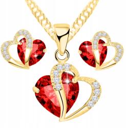 Larezo Arany Nyaklánc és Arany Fülbevaló Szett Csavarok Piros Kristály Szívek (srebrne sztyfty wiszące wkrętki damskie kulki)