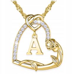 Larezo Arany nyaklánc 925 Szív betűvel Aranyozott 585 Élet Virága Rózsa A betű (srebrny łańcuszek zlote serduszko z kwiatkiem)